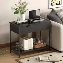 Solara Versatile Side Console Table Desk with Drawer & Shelf (Black)