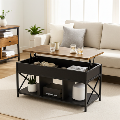 Elara Multifunction Lift Top Coffee Table with Hidden Storage Shelf Organizer