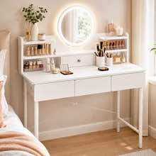 Luxe LED Large White Makeup Vanity Dressing Table Mirror Drawers Shelves