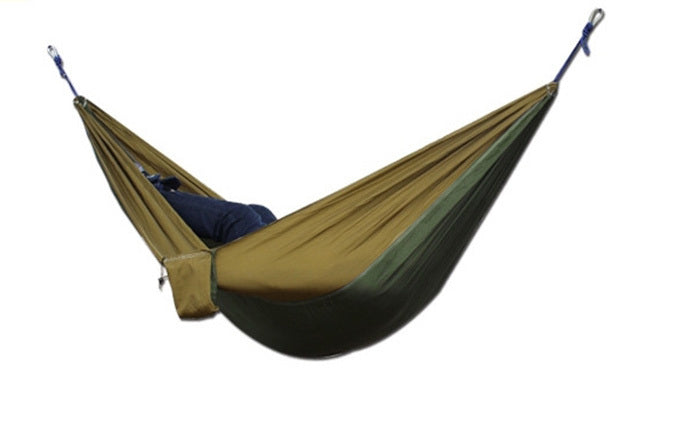 Deluxe Double Portable Fabric Hammock with Ropes Outdoor Travel Camping (Coffee & Green)