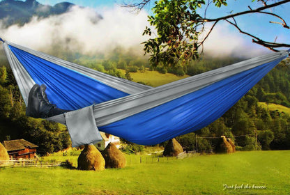 Deluxe Double Portable Fabric Hammock with Ropes BLUE