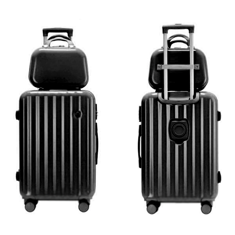 2-Piece Designer Standard Cabin Carry-On Luggage Suitcase Set (Black)