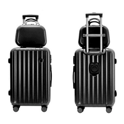 2-Piece Designer Standard Cabin Carry-On Luggage Suitcase Set (Black)