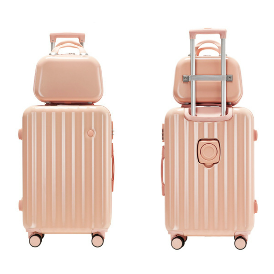 2-Piece Designer Standard Cabin Carry-On Luggage Suitcase Set (Pink)