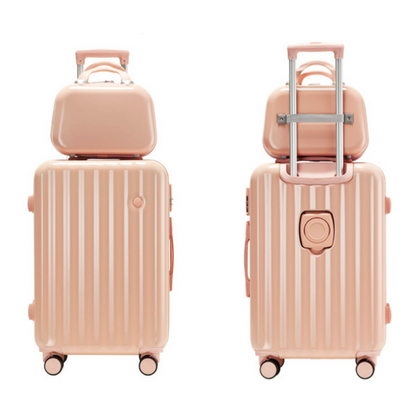 2-Piece Designer Standard Cabin Carry-On Luggage Suitcase Set (Pink)