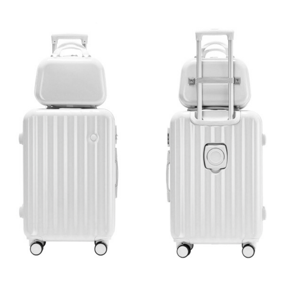 2-Piece Designer Standard Cabin Carry-On Luggage Suitcase Set (White)