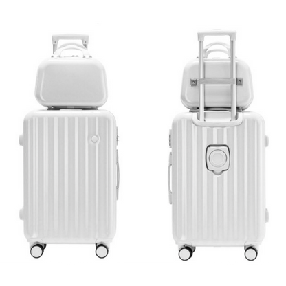 2-Piece Designer Standard Cabin Carry-On Luggage Suitcase Set (White)