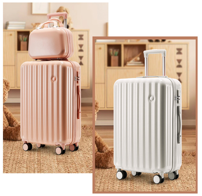 2-Piece Designer Standard Cabin Carry-On Luggage Suitcase Set (White)