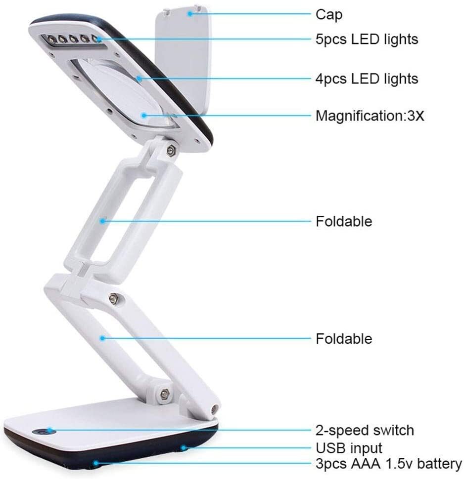 Foldable Desktop Magnifier Lamp Magnifying Glass with Adjustable LED Lights