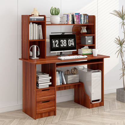 Expert Computer Desk Workstation with Shelf & Cabinet (Walnut)