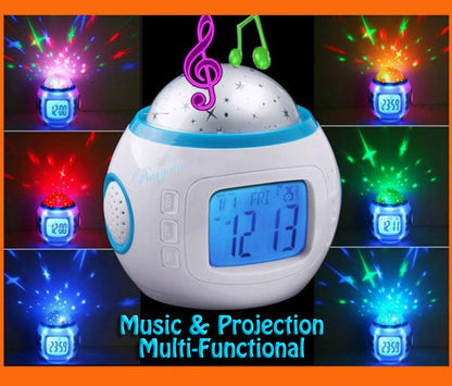 Music Projector Digital Alarm Clock Calendar Starry Sky Projection