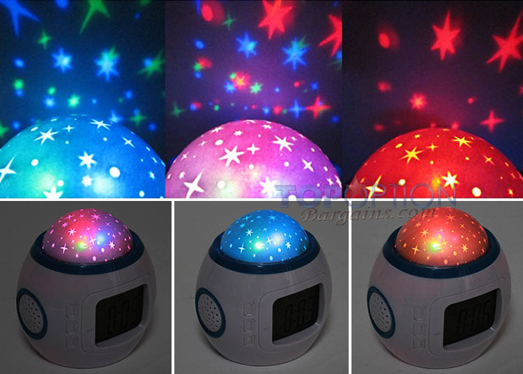 Music Projector Digital Alarm Clock Calendar Starry Sky Projection