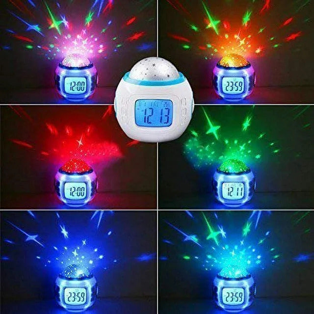 Music Projector Digital Alarm Clock Calendar Starry Sky Projection