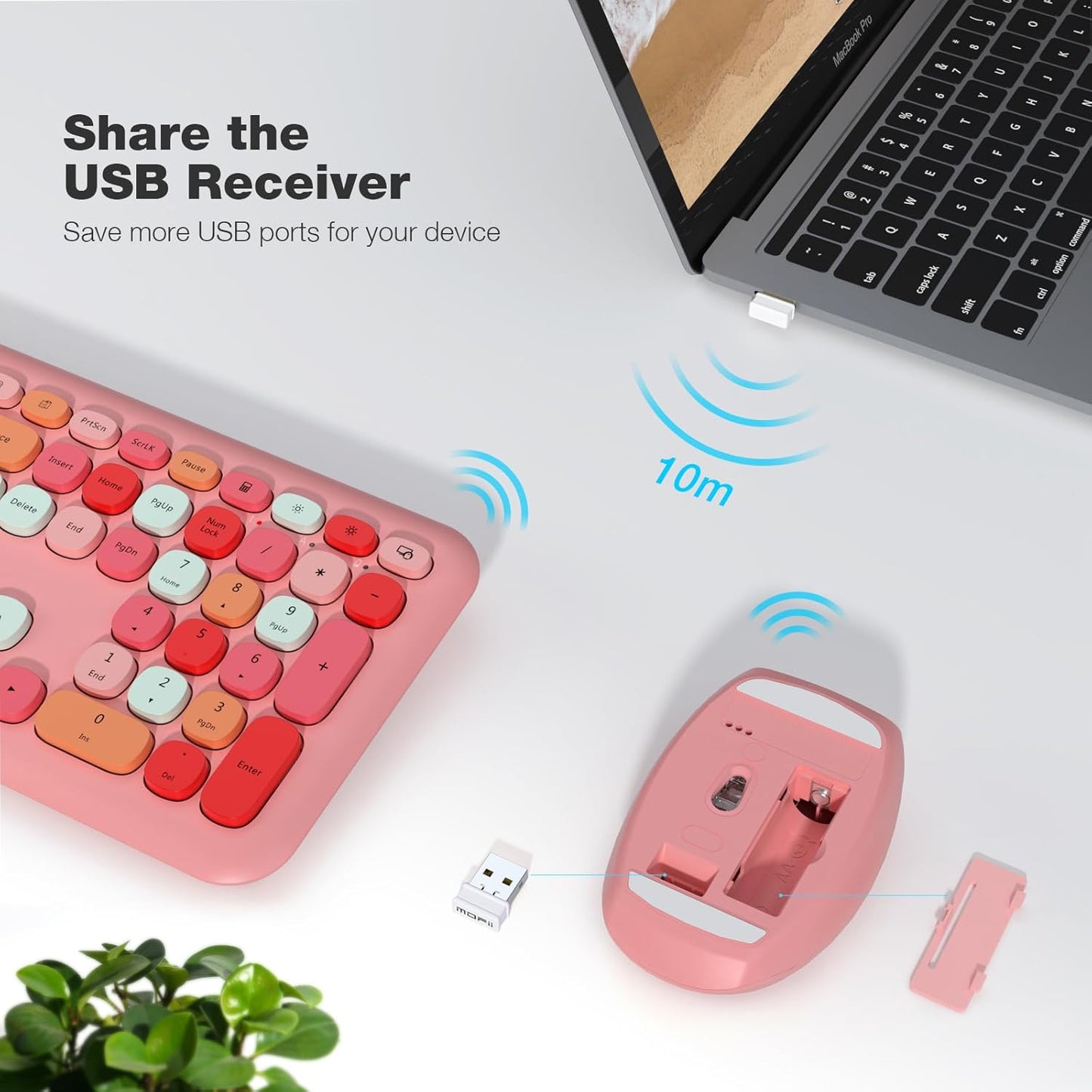 Deluxe Colourful Wireless Mechanical Keyboard and Mouse Combo Set (Pink Mixed)