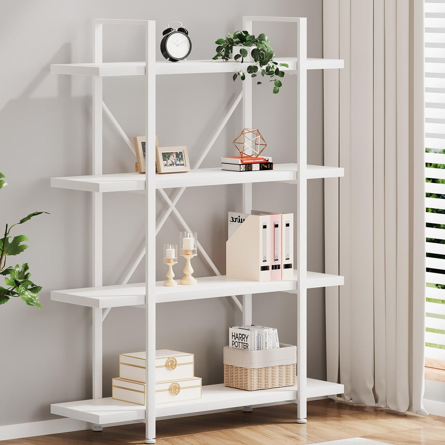 Envision 4-Tier Bookcase Storage Shelf Organizer (White)