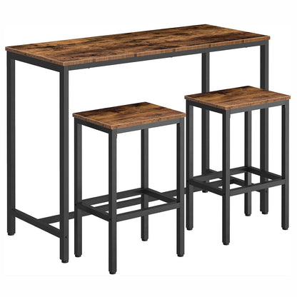 3 Piece Grandeur Premium Rustic Wood & Steel Bar Table and Stools Dinning Set