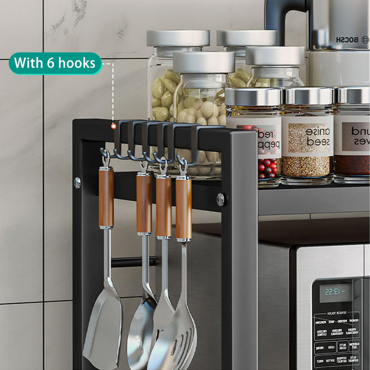 2-Tier Adjustable Multifunction Steel Microwave Oven Rack Stand Kitche