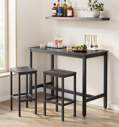 3 Piece Grandeur Premium Rustic Wood & Steel Bar Table and Stools Dinning Set (Driftwood Grey)