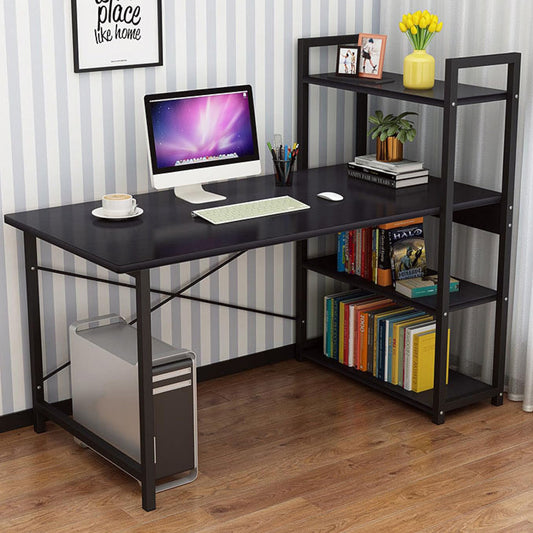 Exceeder Large Workstation Wood & Steel Computer Desk with  Bookcase (Black Walnut)