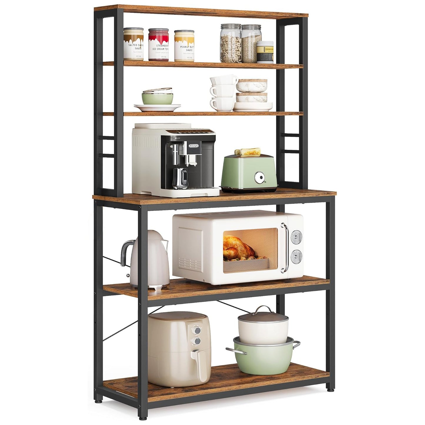 Retreat Tall Rustic Wood Kitchen Storage Baker’s Rack Shelf Organiser
