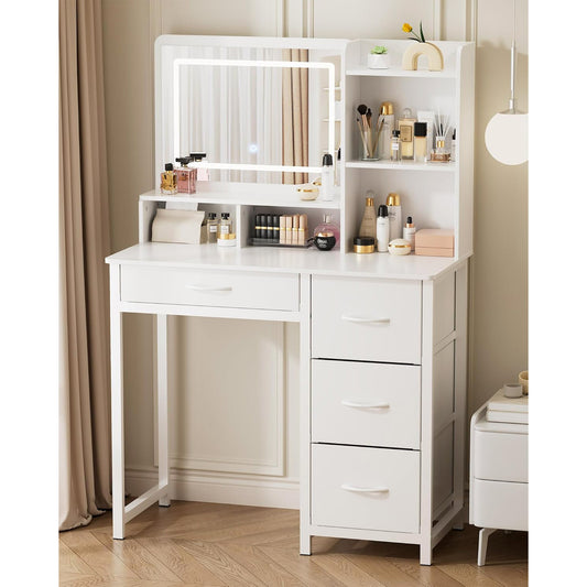 Deluxe LED Mirror Dresser Vanity Dressing Table Desk with Drawers White