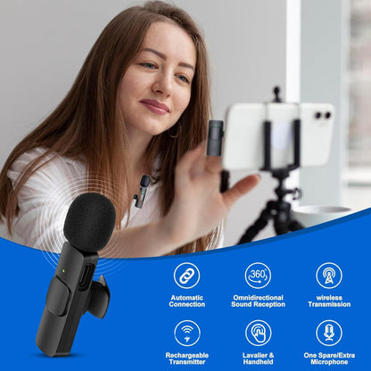 Professional 2-Piece Set Wireless Lavalier Microphones for Smartphones