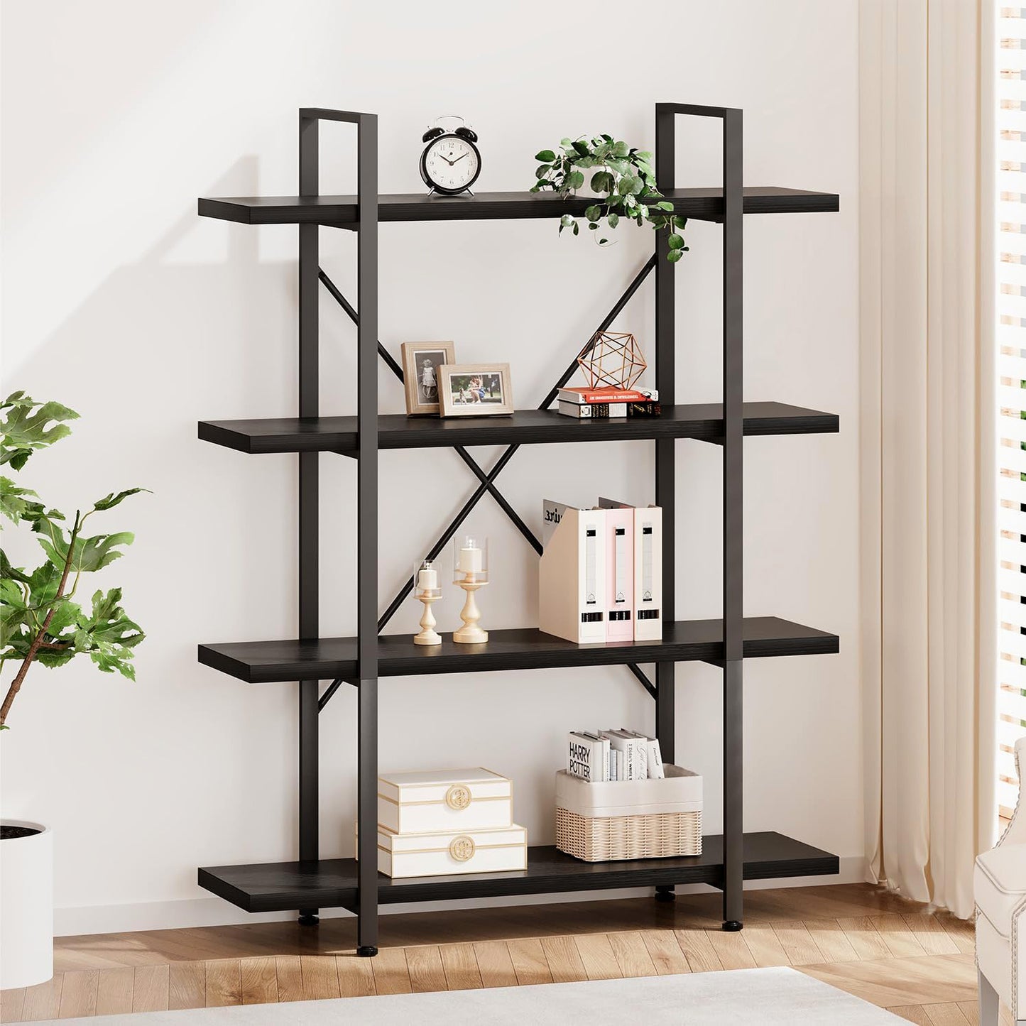 Envision 4-Tier Bookcase Storage Shelf Organizer (Black)