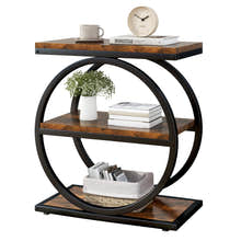 Eclipse Rustic Wood and Metal Round Side Table with Shelves