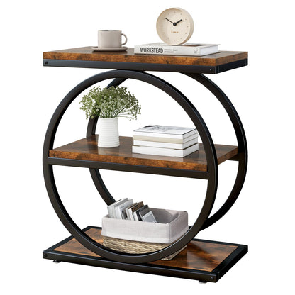 Eclipse Rustic Wood and Metal Round Side Table with Shelves
