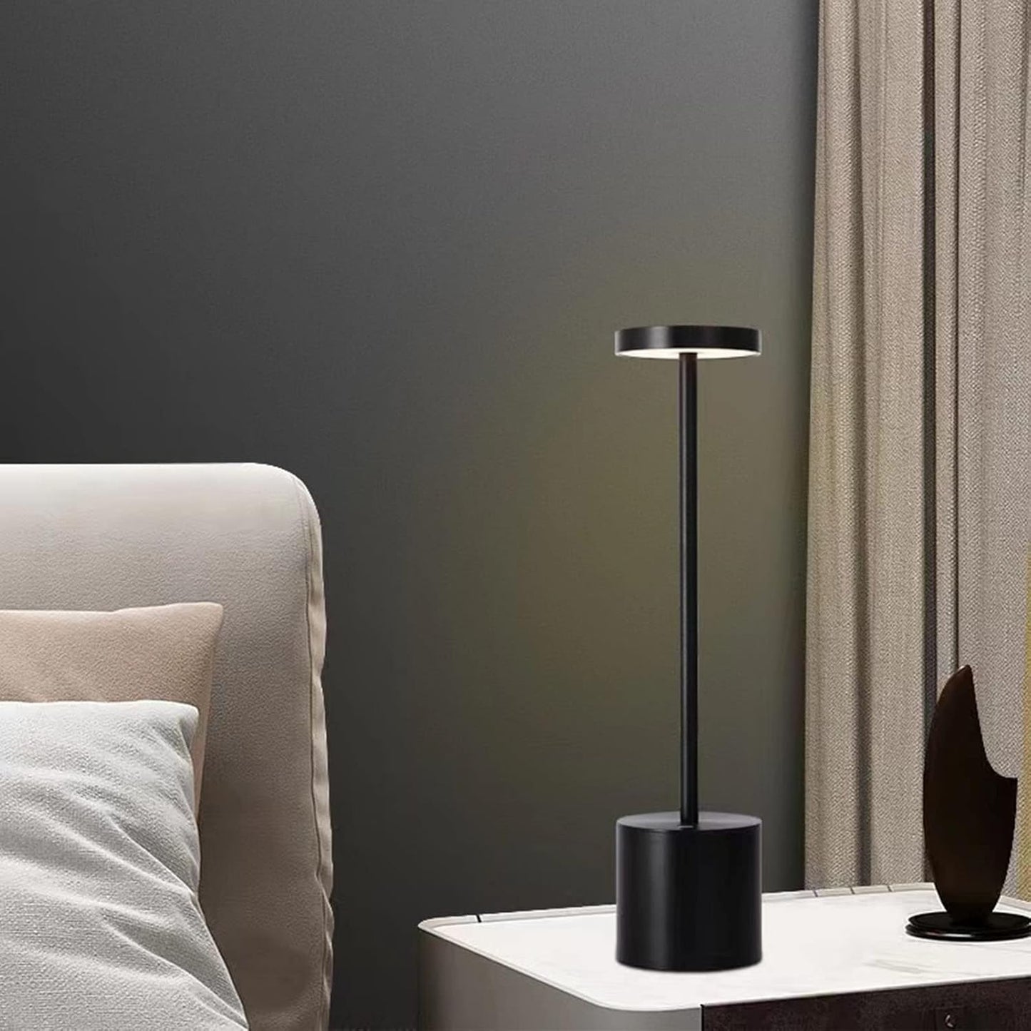 Luxury Designer LED Metal Tall Table Lamp Cordless Touch Sensor Night Light (Black)