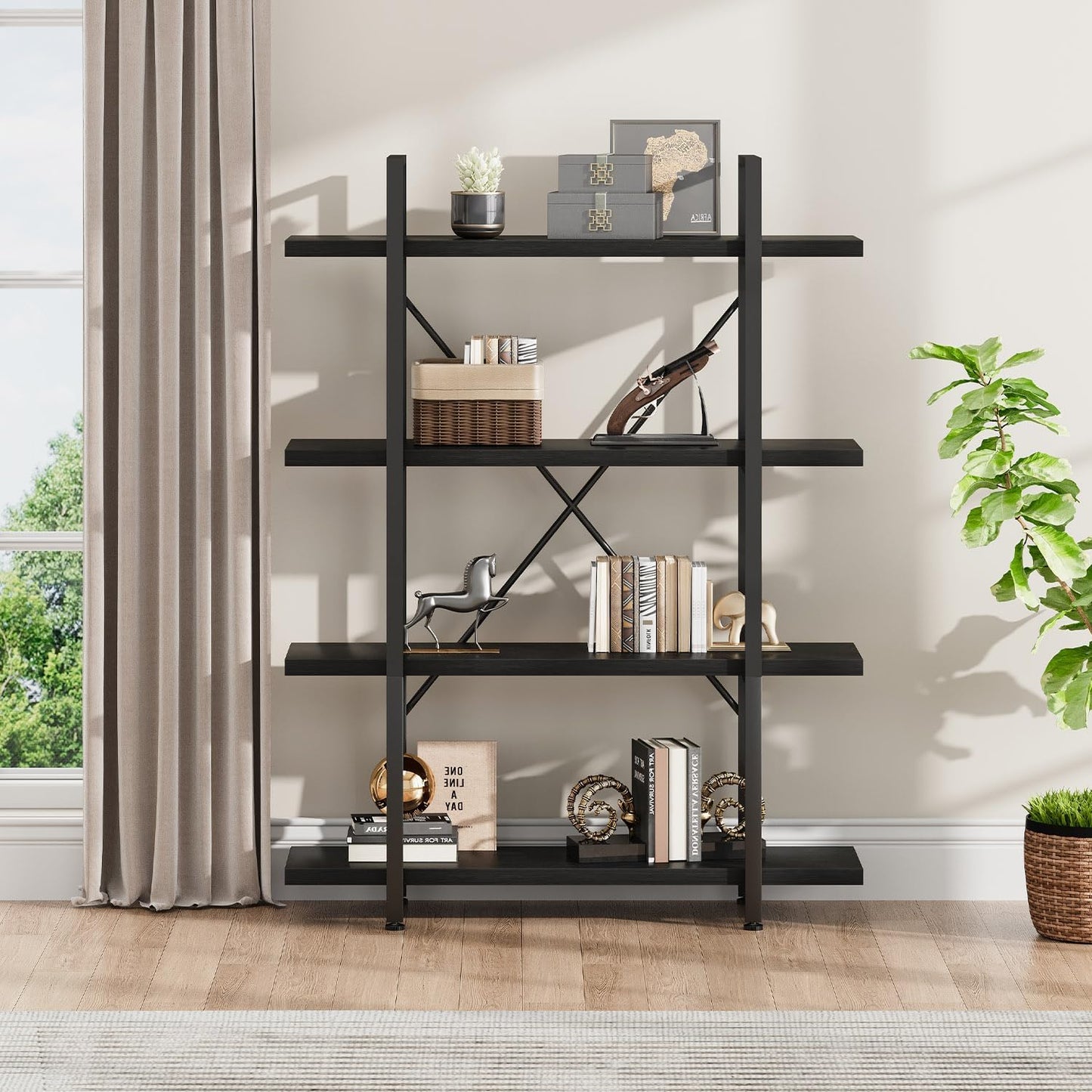 Envision 4-Tier Bookcase Storage Shelf Organizer (Black)