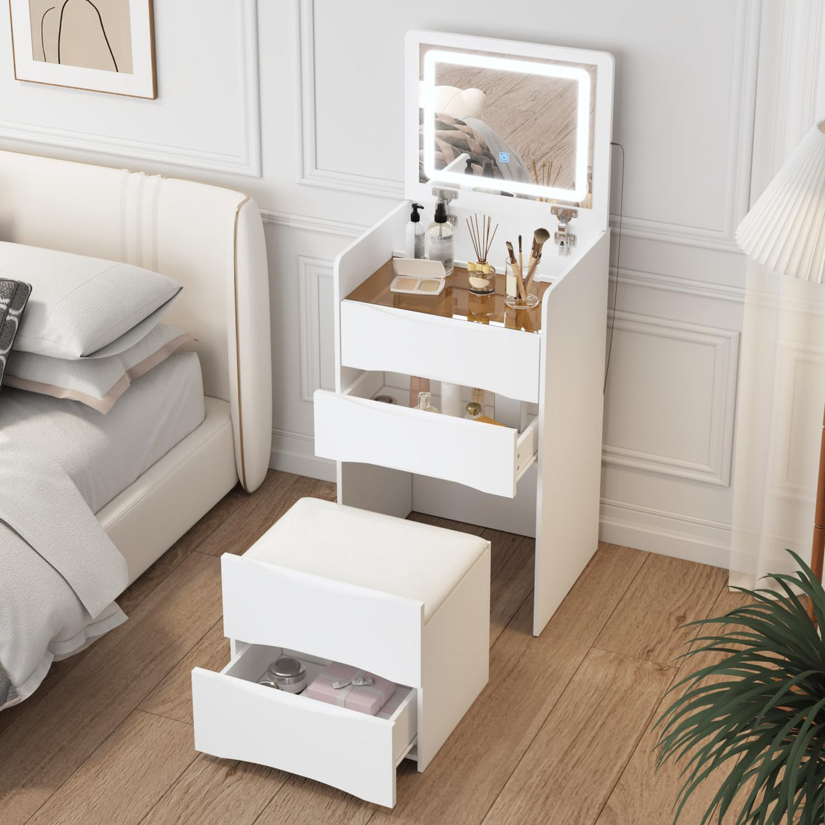 Luxury Multifunction LED Dressing Vanity Table with Mirror Drawers Sto