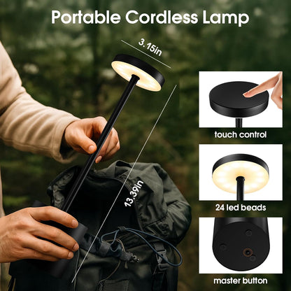 Luxury Designer LED Metal Tall Table Lamp Cordless Touch Sensor Night Light (Black)