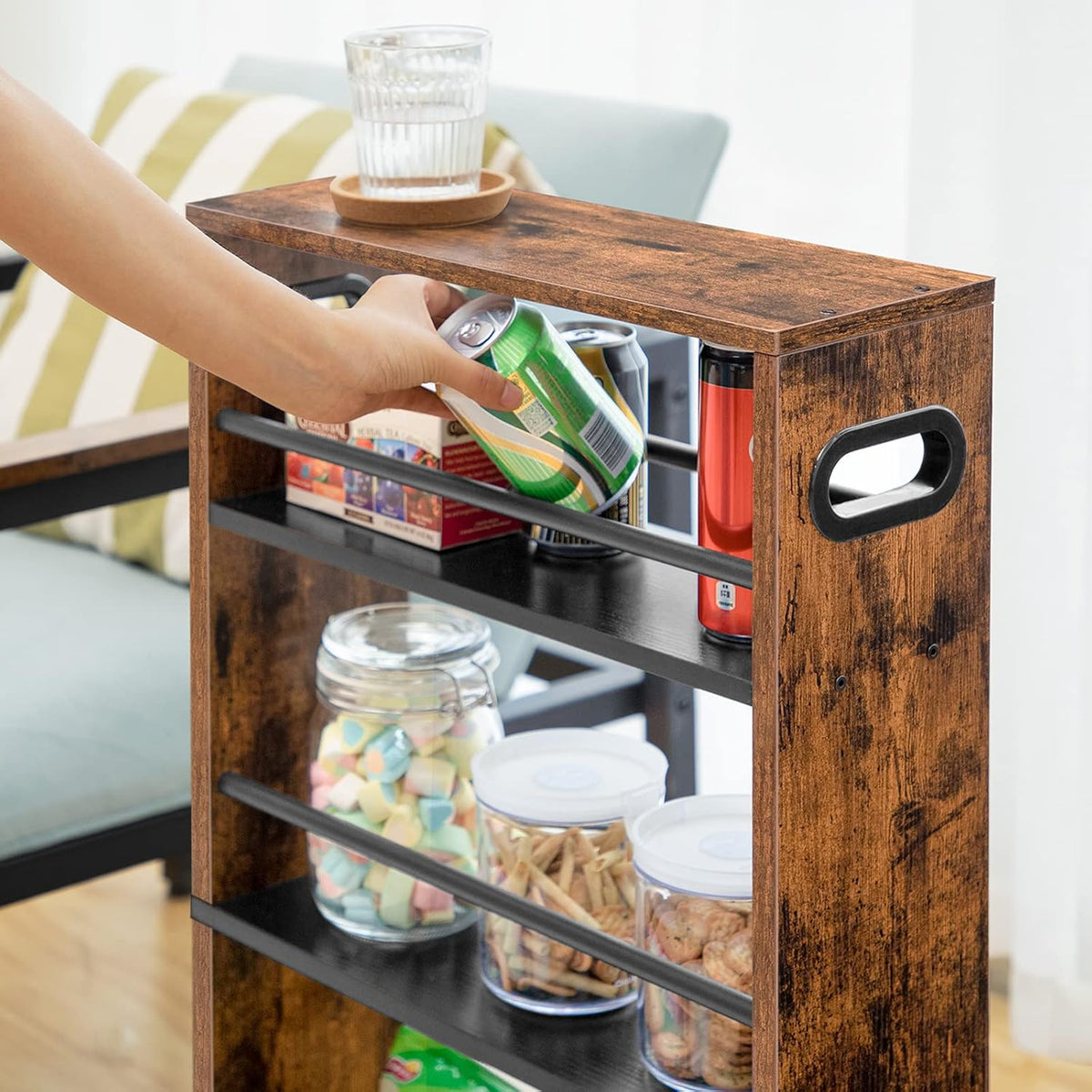 3-Tier Rustic Wood Rolling Storage Utility Cart Organizer Shelf Trolley