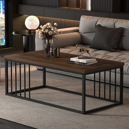 Urban Industrial Modern Wood and Metal Coffee Table Black Walnut