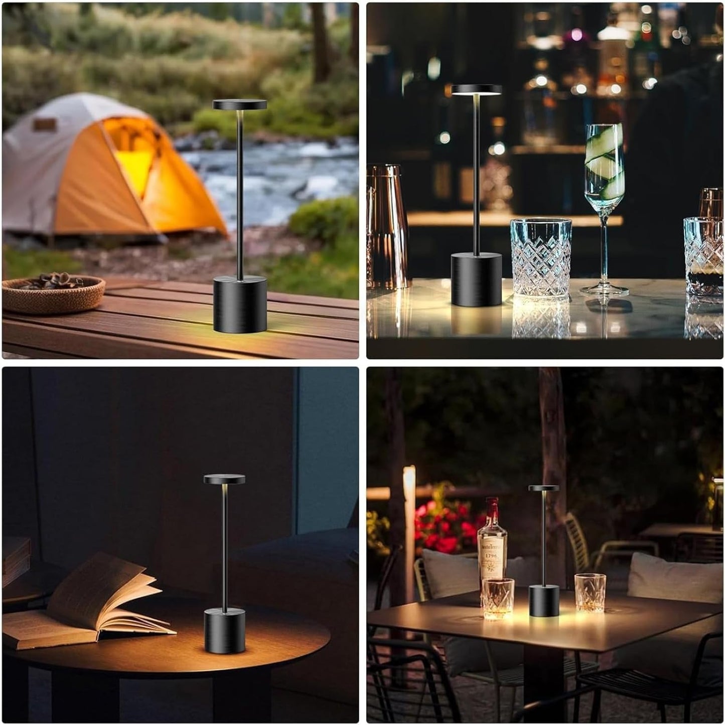 Luxury Designer LED Metal Tall Table Lamp Cordless Touch Sensor Night Light (Black)