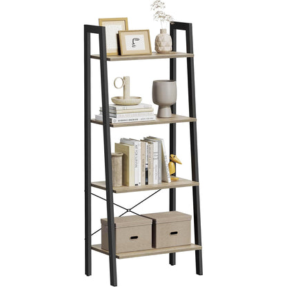 Elevate Rustic Oak 4-Tier Ladder Shelf Wood & Metal Bookcase Storage Organizer