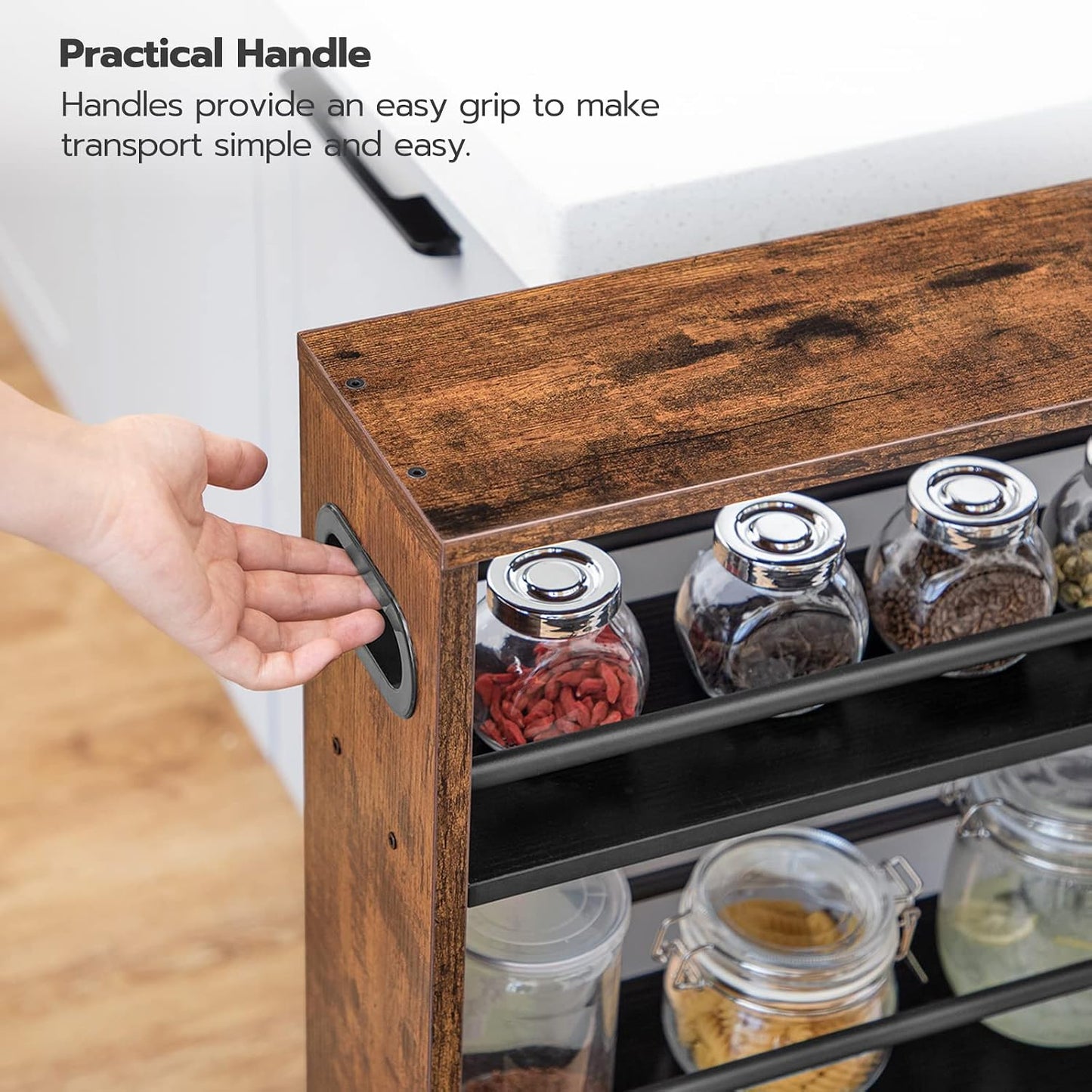 3-Tier Rustic Wood Rolling Storage Utility Cart Organizer Shelf Trolley