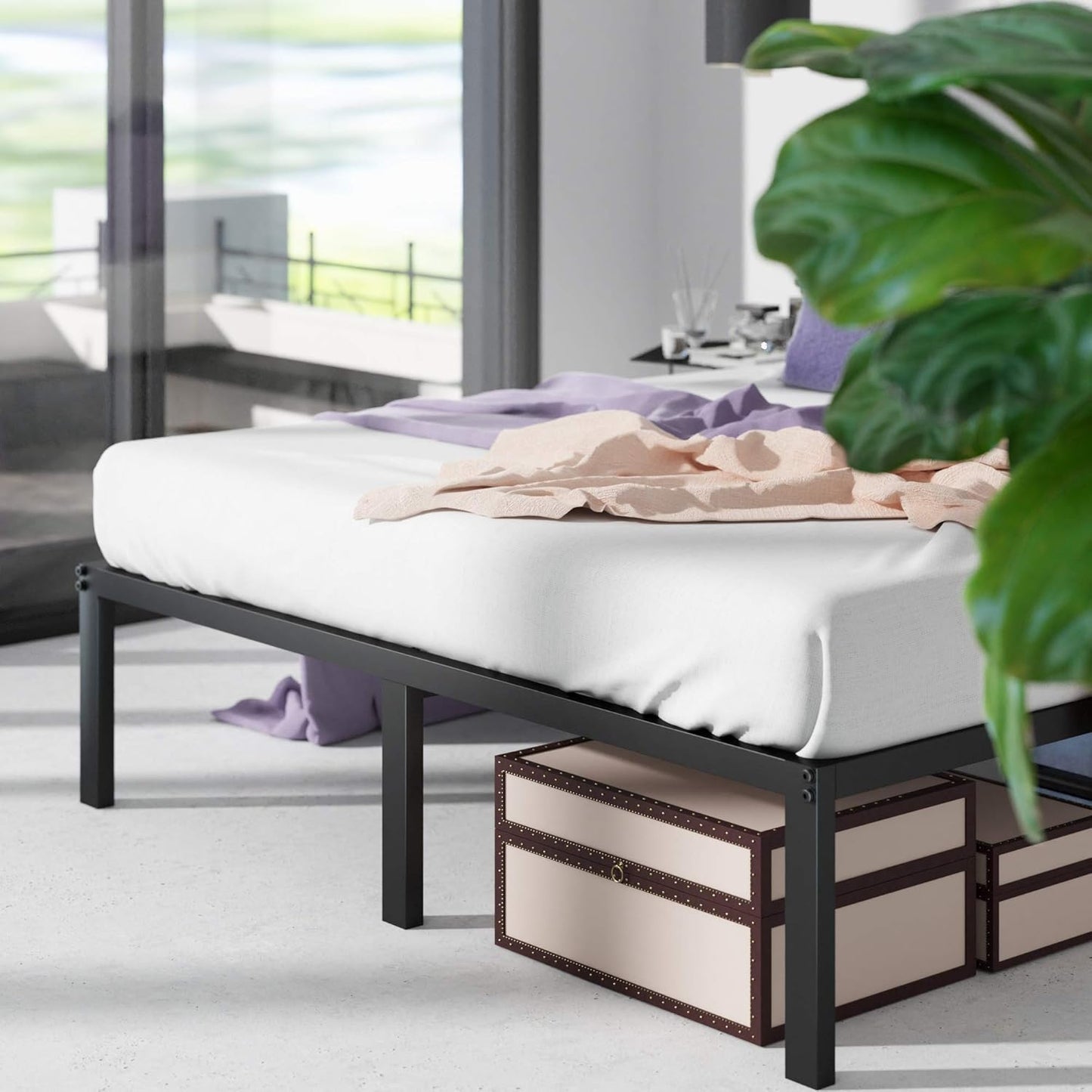 Titan Heavy Duty Metal Platform Bed Base Frame - Double Size, Black Steel