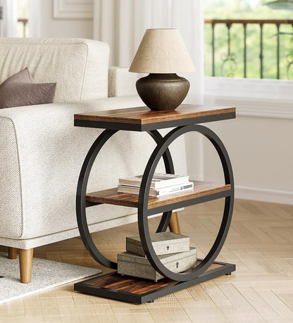 Eclipse Rustic Wood and Metal Round Side Table with Shelves