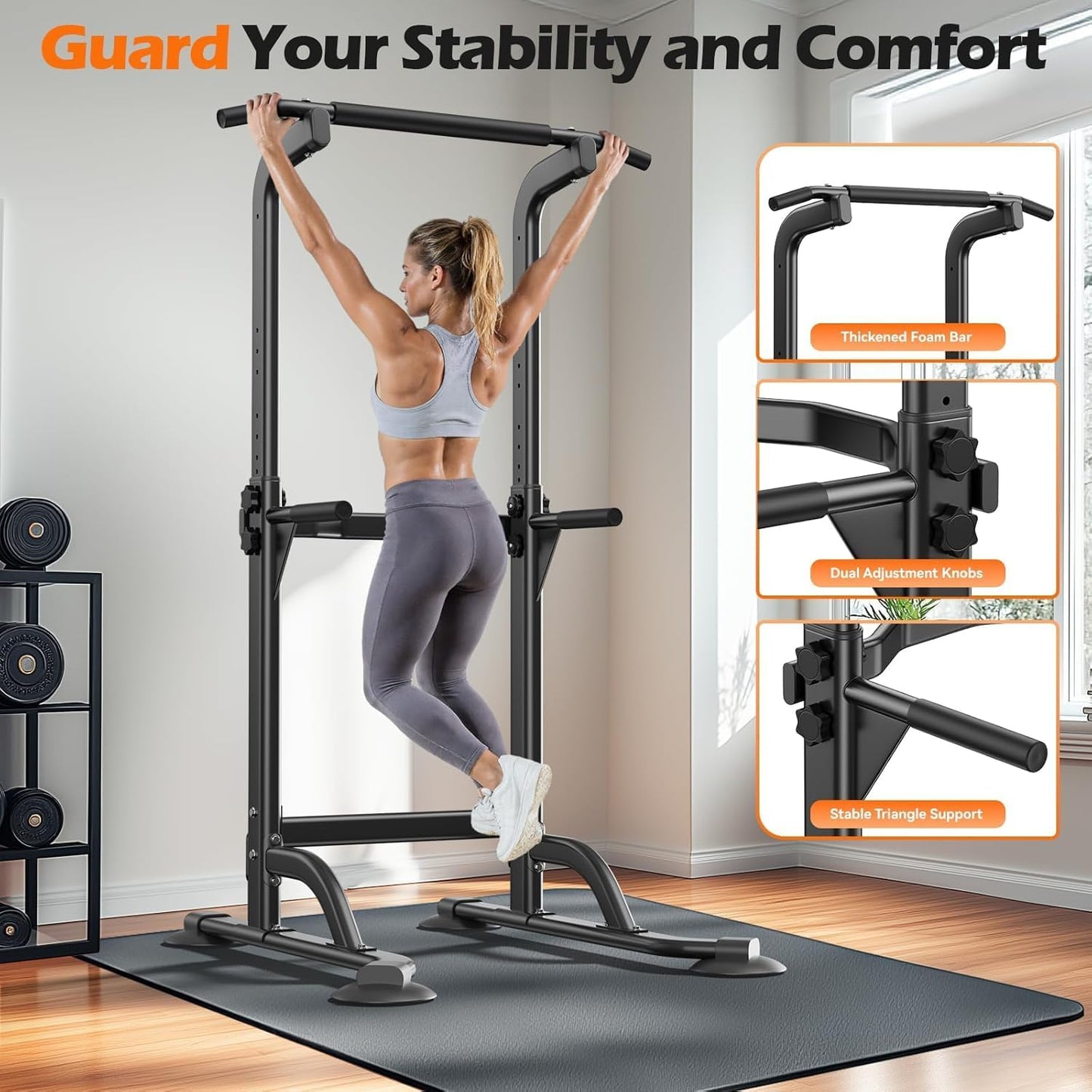 Power Tower Pull Up Dip Station Adjustable Home Gym Fitness
