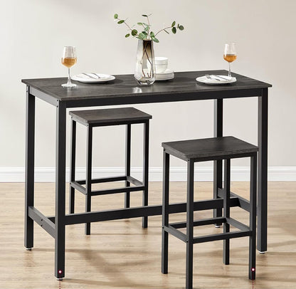 3 Piece Grandeur Premium Rustic Wood & Steel Bar Table and Stools Dinning Set (Driftwood Grey)