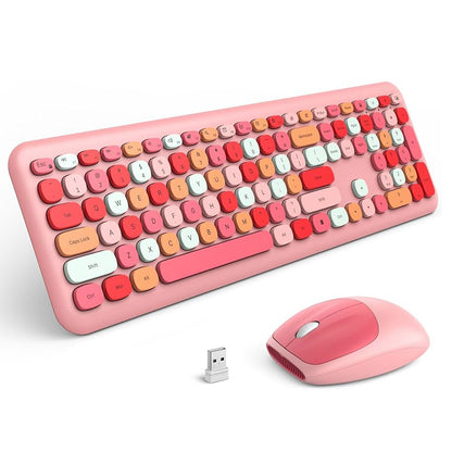 Deluxe Colourful Wireless Mechanical Keyboard and Mouse Combo Set (Pink Mixed)