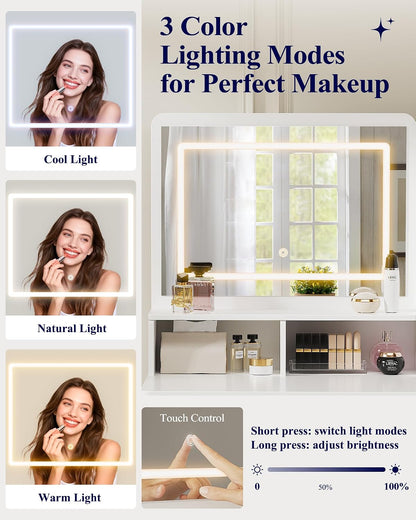 Deluxe LED Mirror Dresser Vanity Dressing Table Desk with Drawers White