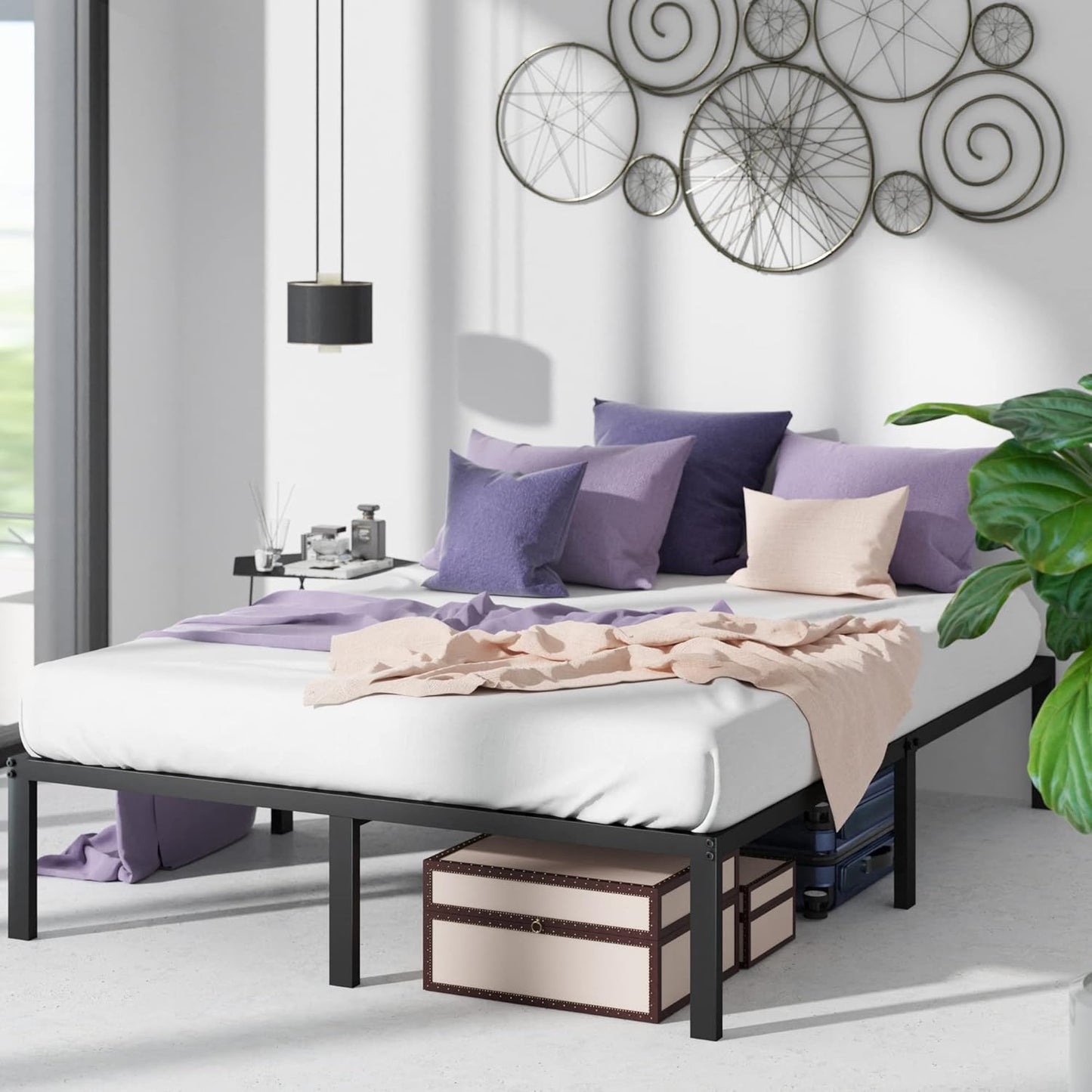 Titan Heavy Duty Metal Platform Bed Base Frame - Double Size, Black Steel