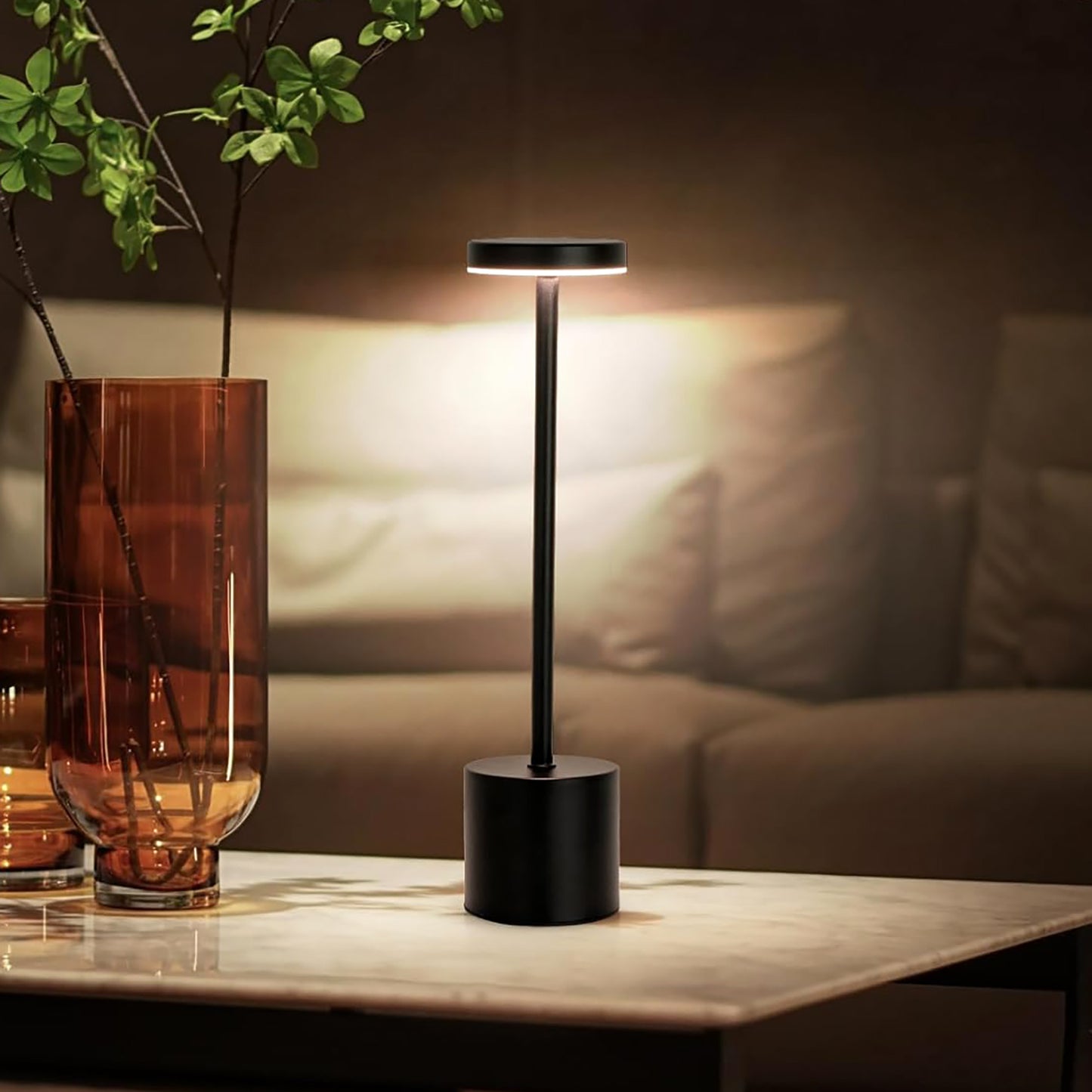 Luxury Designer LED Metal Tall Table Lamp Cordless Touch Sensor Night Light (Black)