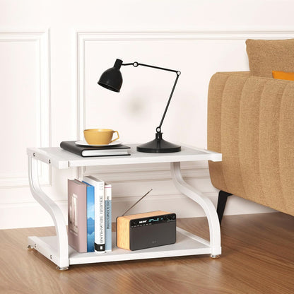 Deluxe Rustic Oak Desktop Shelf Wood & Steel Printer Stand Storage Rack Organizer (White)