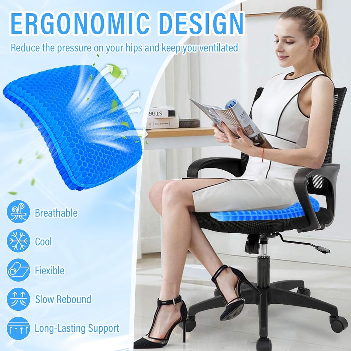 Orthopedic Gel Memory Foam Seat Support Cushion