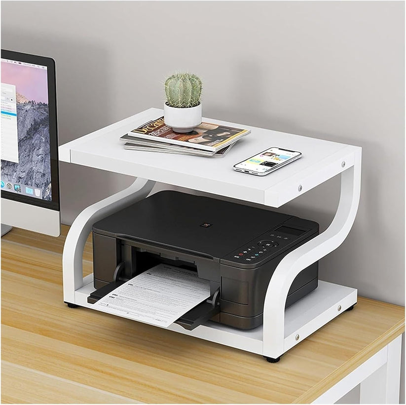 Deluxe Desktop Shelf Wood & Steel Printer Stand Storage Rack Organizer