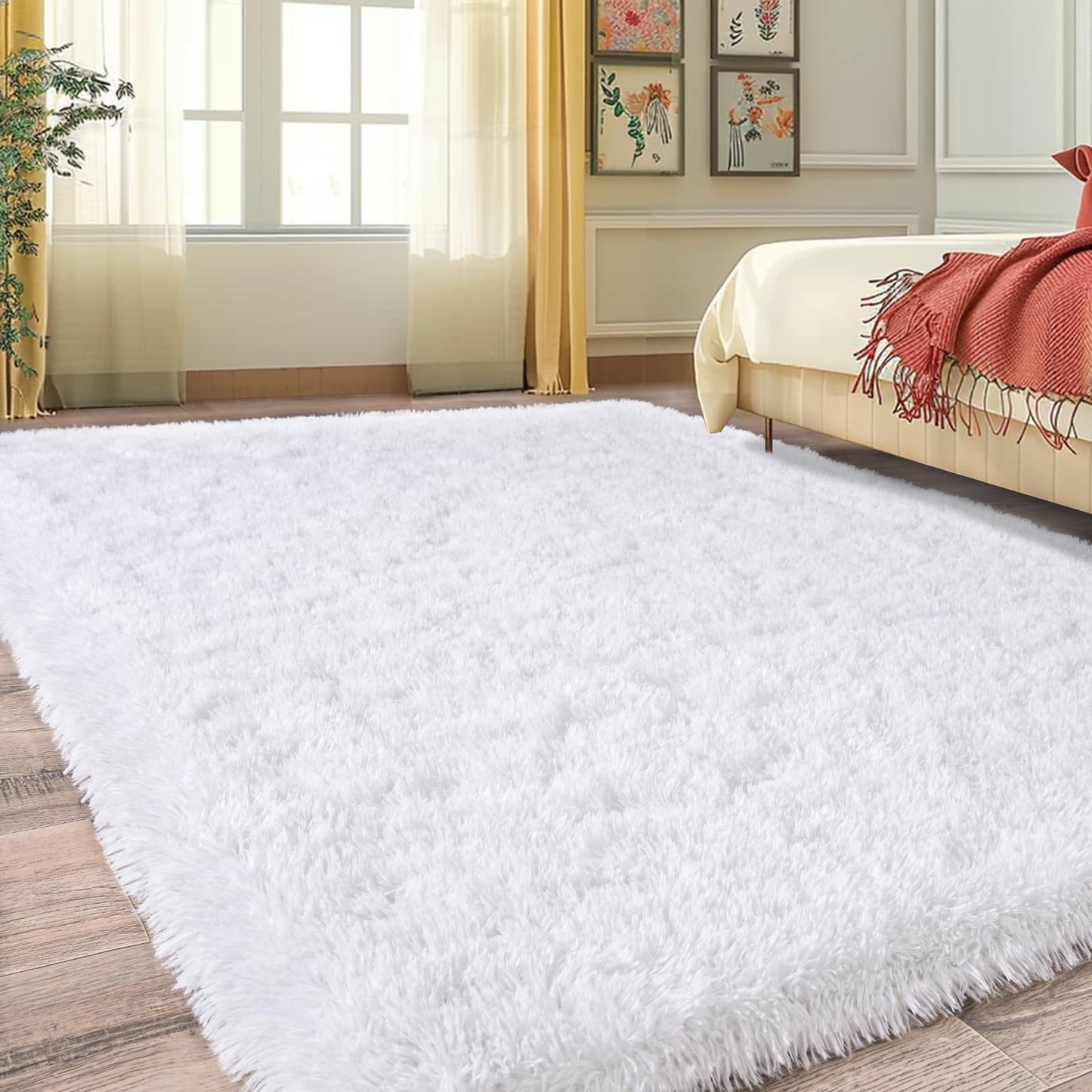 4m Extra Large Soft Shag Rug Carpet Mat (White, 400 x 200)